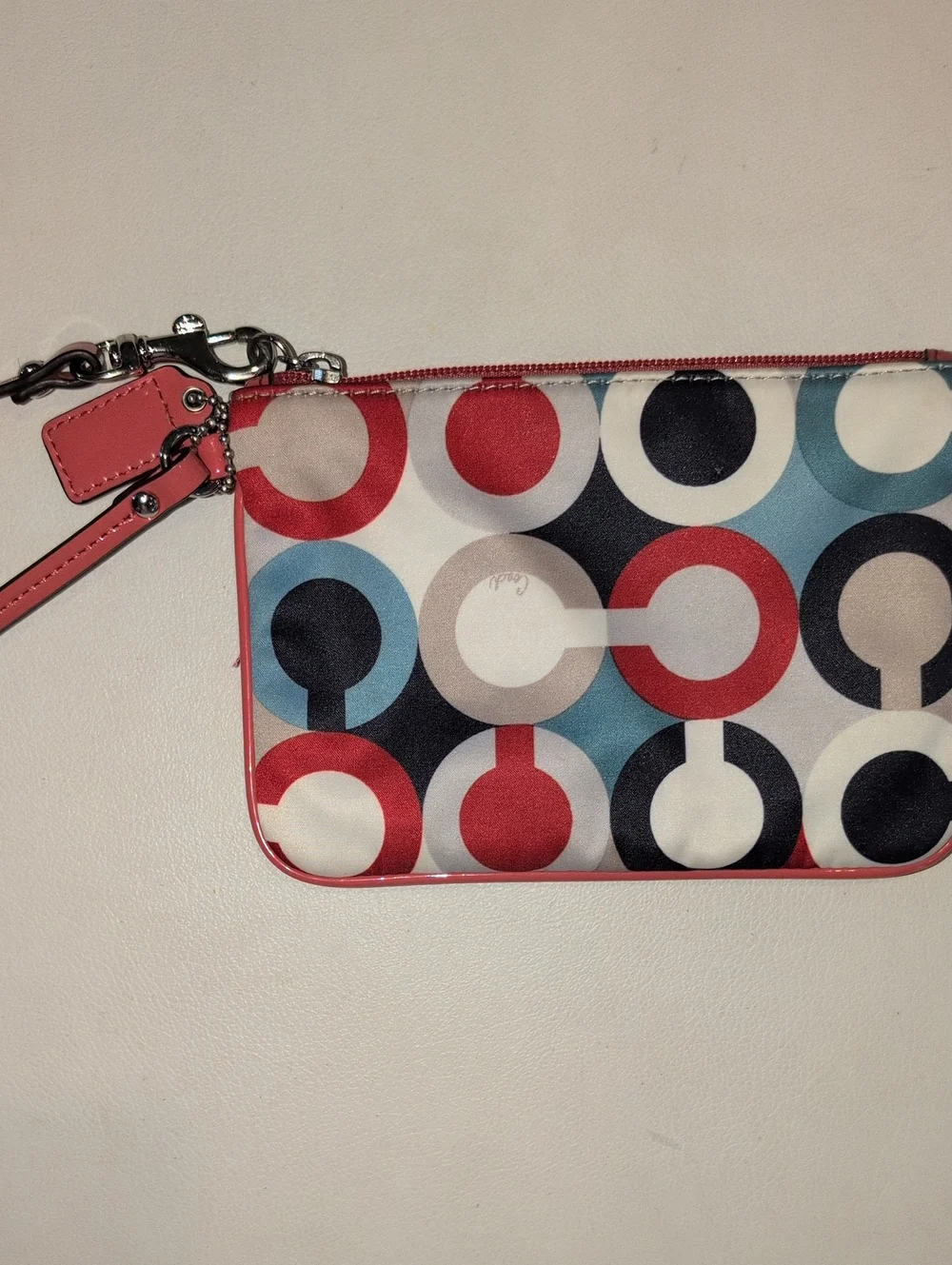 Coach Multicolor Circle Print Wristlet - Red, Blue, Black, Cream
